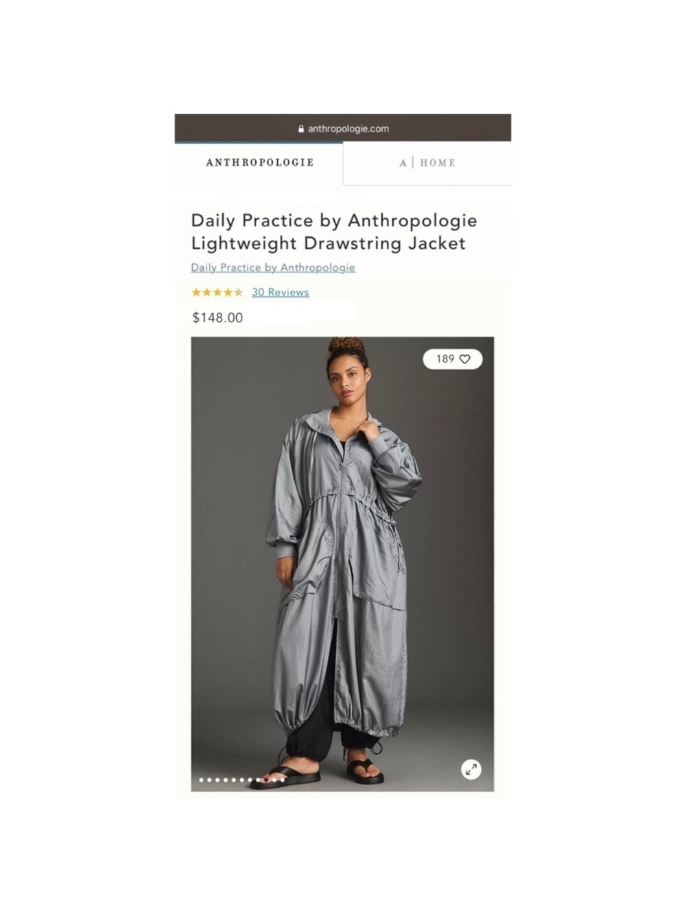ANTHROPOLOGIE Lightweight Nylon Drawstring Long Hooded Jacket, Silver, Size XL - Picture 13 of 14